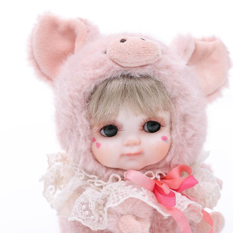 8 Inch/20cm High-Quality porcelain Cheeks Plush Pink Pig Hat Doll - Reborn Doll Australia