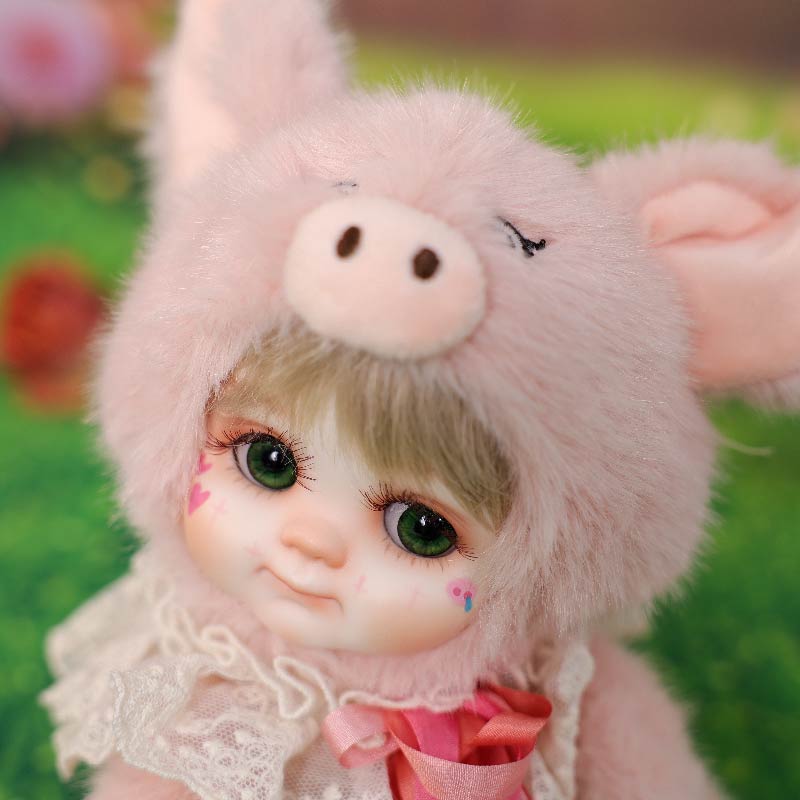 8 Inch/20cm High-Quality porcelain Cheeks Plush Pink Pig Hat Doll - Reborn Doll Australia