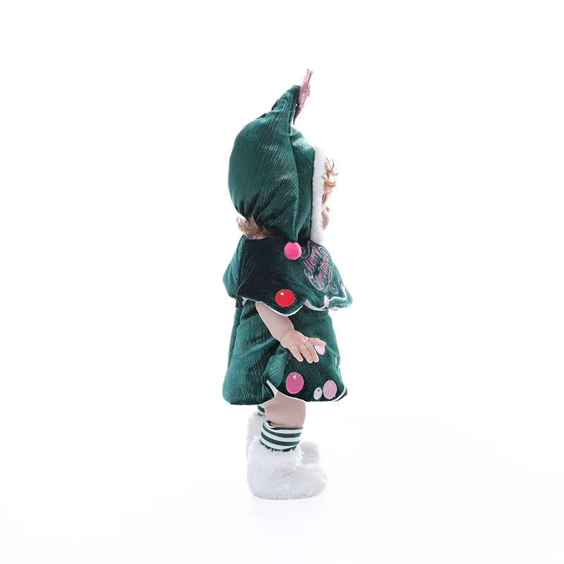 18 Inch/45cm Vinyl Lifelike Reborn Baby Doll in Festive Green Christmas Costume - Reborn Doll Australia