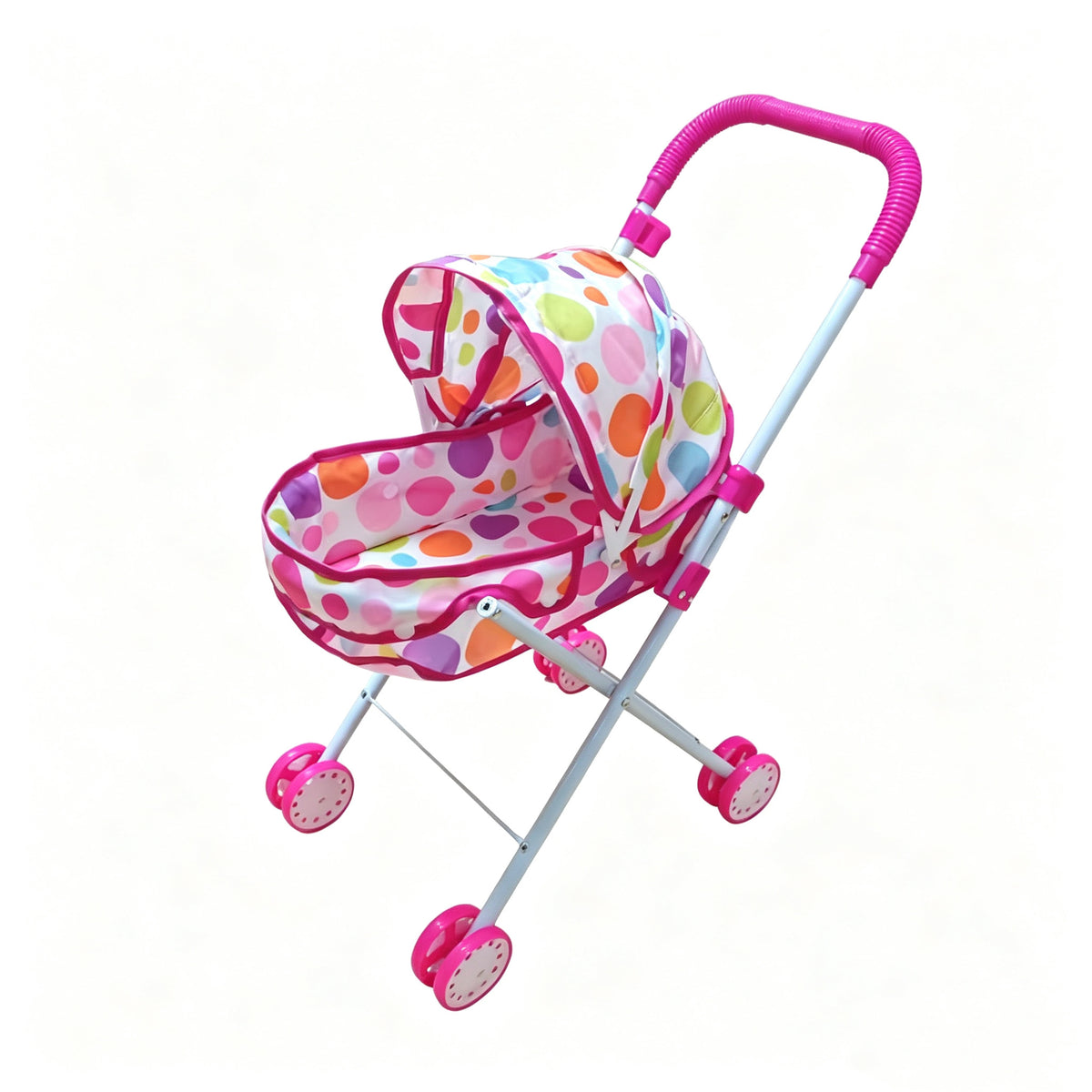 Realistic 4-Wheel Doll Stroller, Adjustable Handle & Canopy Doll Buggy, Safe Toy Stroller for 3+ Years Old Girls