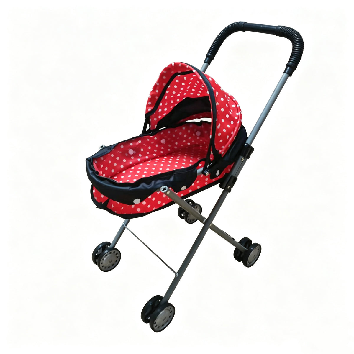 Realistic 4-Wheel Doll Stroller, Adjustable Handle & Canopy Doll Buggy, Safe Toy Stroller for 3+ Years Old Girls