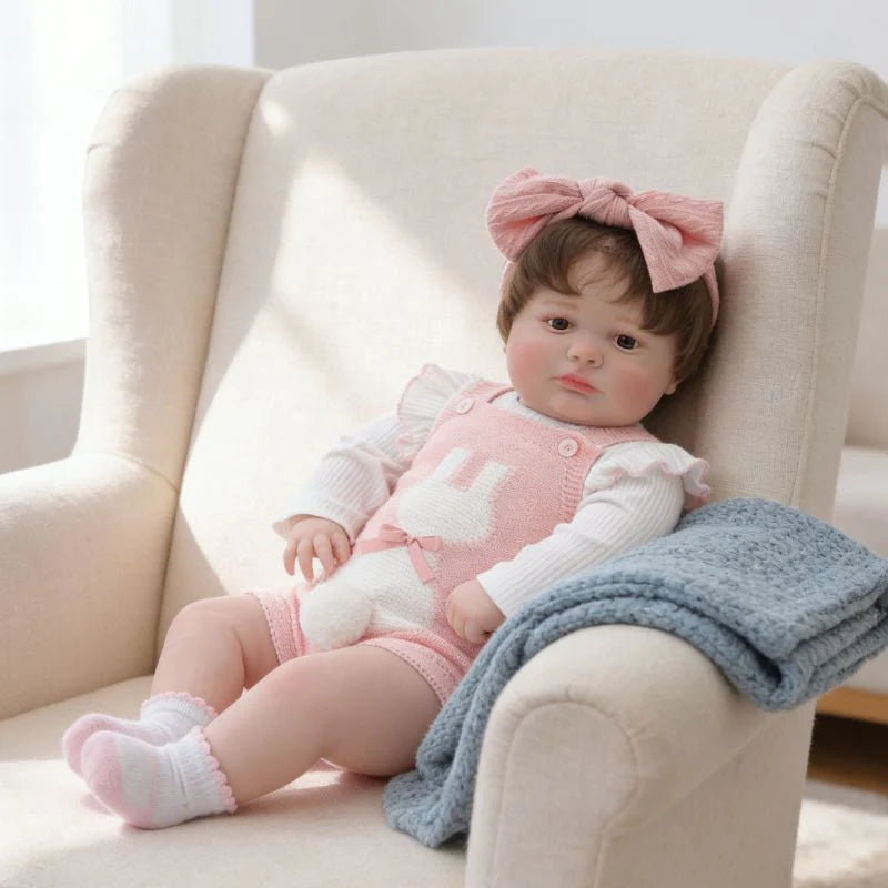 26-Inch/65cm Realistic Vinyl Baby Doll in Pink Outfit with Bow Headband – Hand-Painted Collectible Doll with Brown Eyes