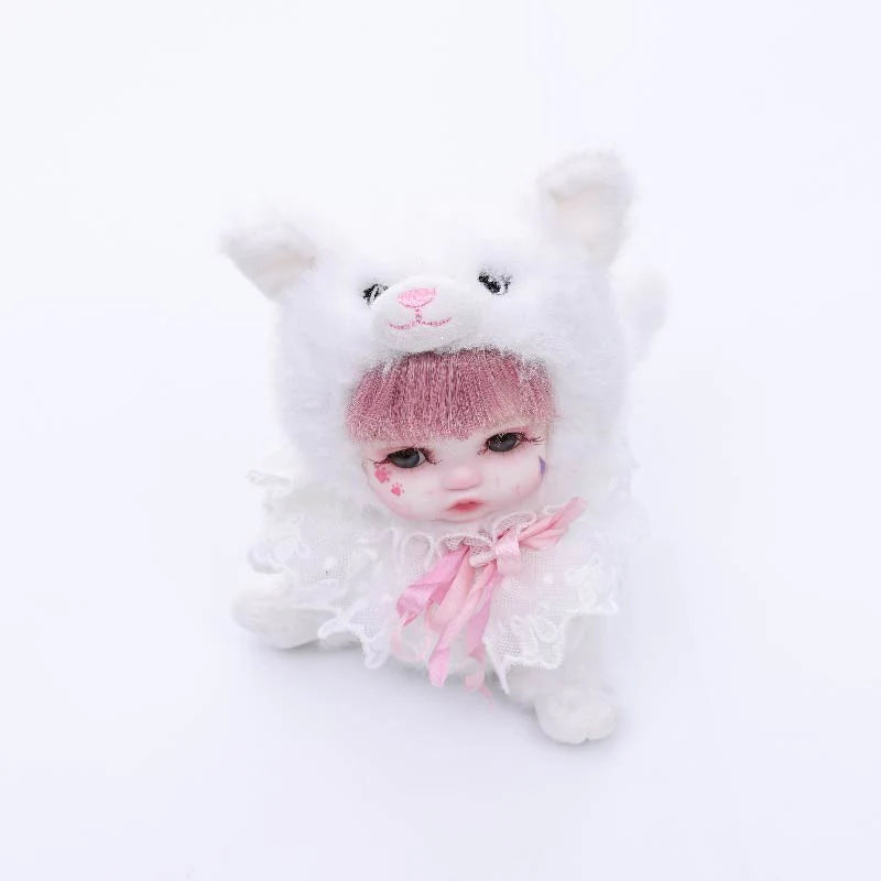 8 Inch/20cm High-Quality porcelain Cheeks Plush White Cat Hat Doll - Reborn Doll Australia