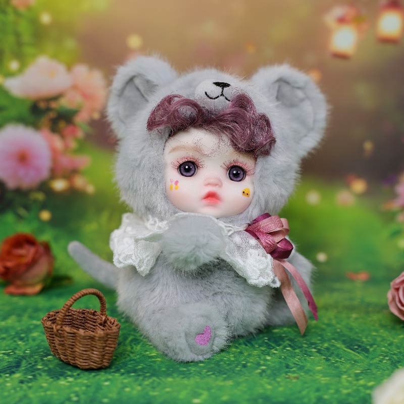 8 Inch/20cm High-Quality porcelain Cheeks Plush Gray Mouse Hat Doll - Reborn Doll Australia