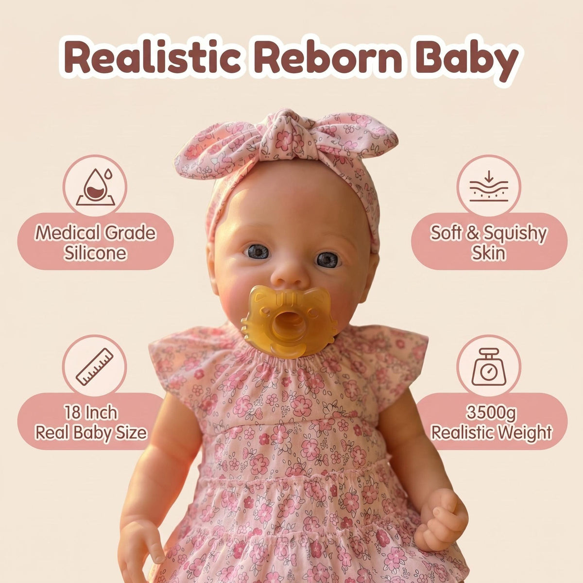 Reborn Baby Dolls 18 Inch - Realistic Newborn Girl Soft Full Silicone Body - Cute Lifelike Doll for Kids Ages 3+