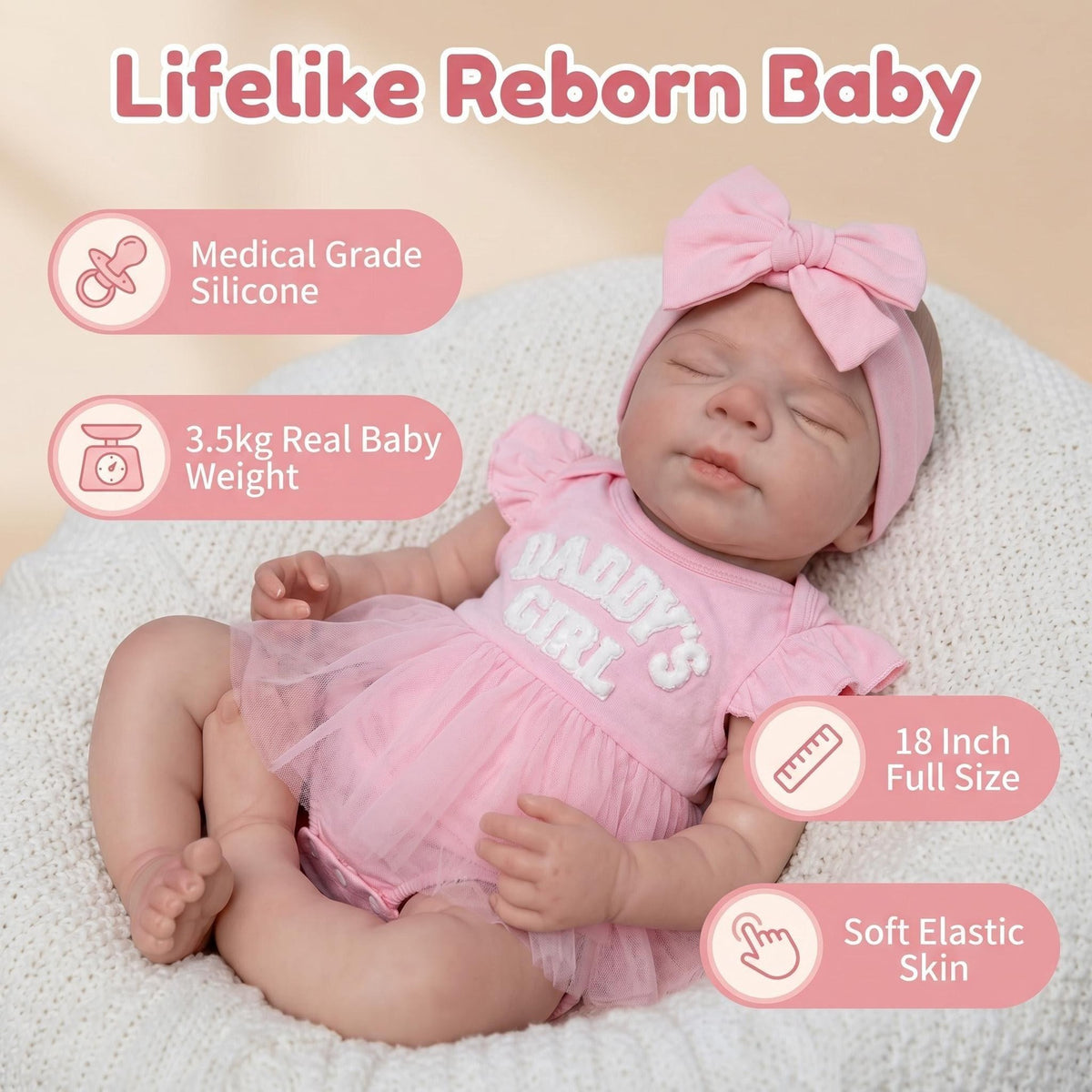 18inch Pascale Mouth Can Open Full Solid Platinum Silicone Real Baby Girl Doll with Pacifier Included