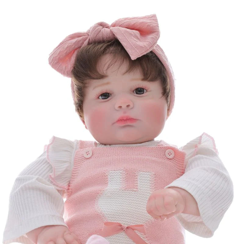 26-Inch/65cm Realistic Vinyl Baby Doll in Pink Outfit with Bow Headband – Hand-Painted Collectible Doll with Brown Eyes
