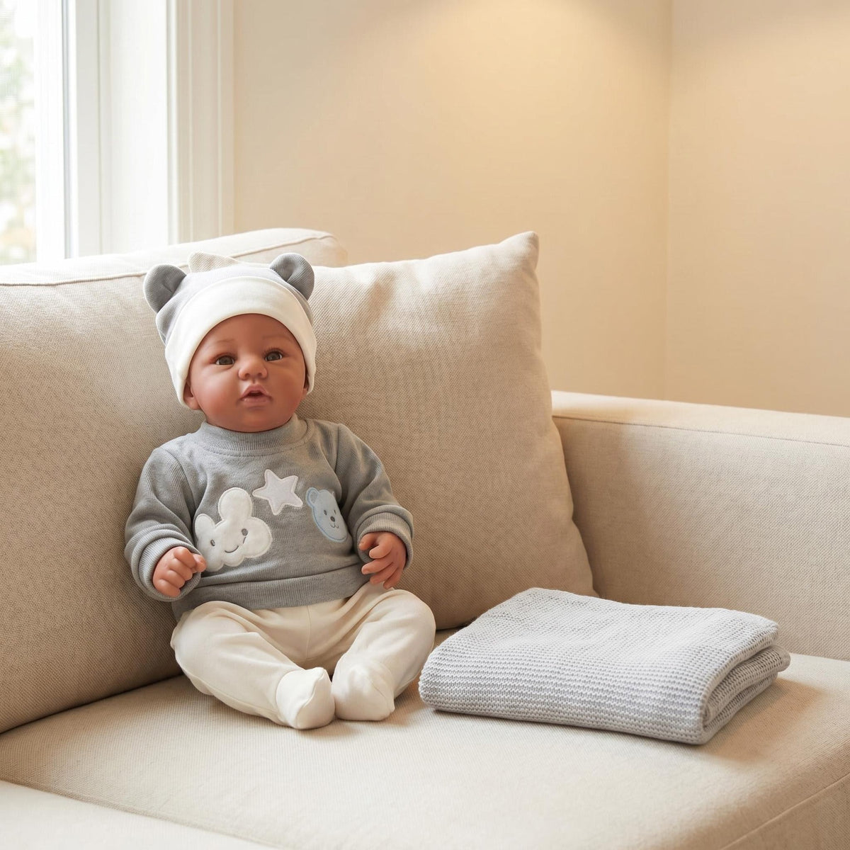 19inch Lifelike Reborn Doll Abigail Dark Skin Tone Soft cloth Body Touch Cuddly 3D Painted Skin Visible Veins Collectible Doll