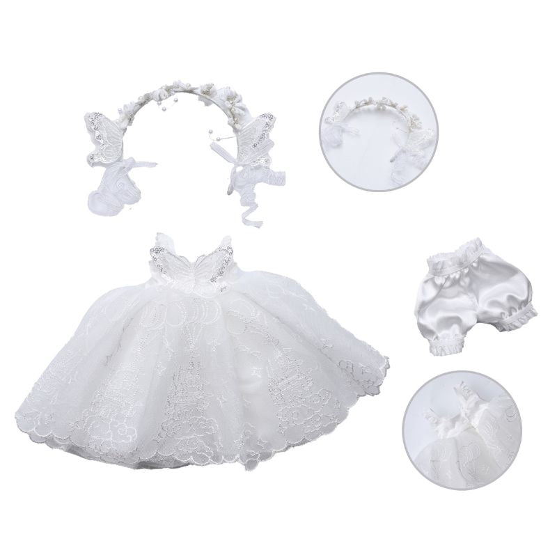 10 Inch/25cm Reborn Doll White Butterfly Princess Photo Prop Set: Lace Dress + Headband + Shorts (Elegant White) - Reborn Doll Australia