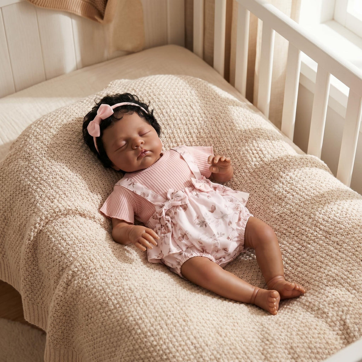 19inch Reborn Baby Doll Dark Skin Veins Hand Painted Soft Cloth Body Realistic Doll for Collectors