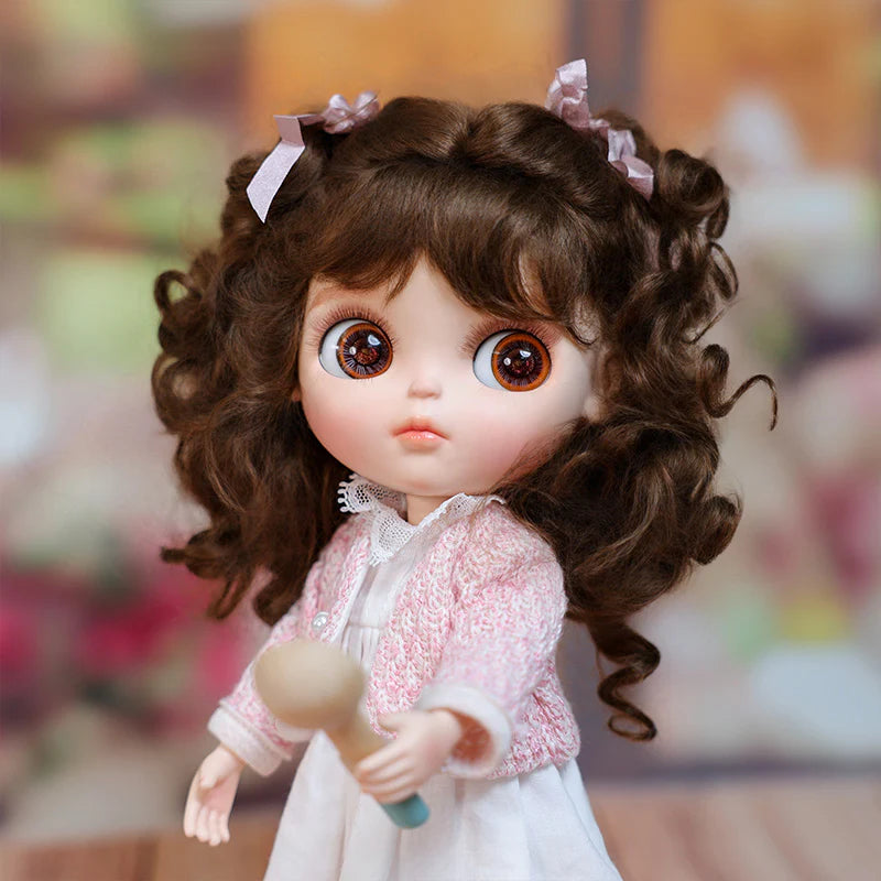 12-inch/30cm Big Eyes Porcelain Doll With White Dress and Pink Coat - Reborn Doll Australia
