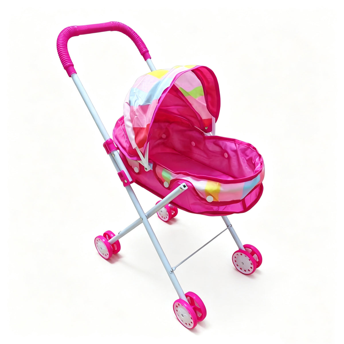 Realistic 4-Wheel Doll Stroller, Adjustable Handle & Canopy Doll Buggy, Safe Toy Stroller for 3+ Years Old Girls