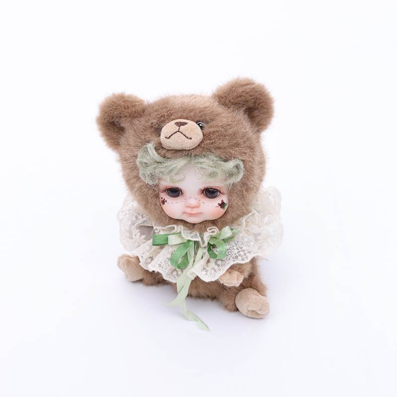 8 Inch/20cm High-Quality porcelain Cheeks Plush Brown Bear Hat Doll. - Reborn Doll Australia