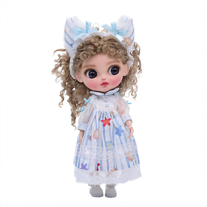 12-inch/30cm Big Eyes Porcelain Doll With Blue and White Dress - Reborn Doll Australia