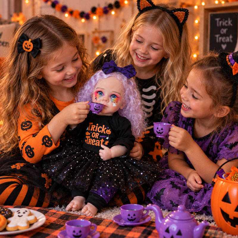 20 Inch Halloween Reborn Doll Curly Hair Blue Eyes Colorful Makeup Full Vinyl Body for gifts