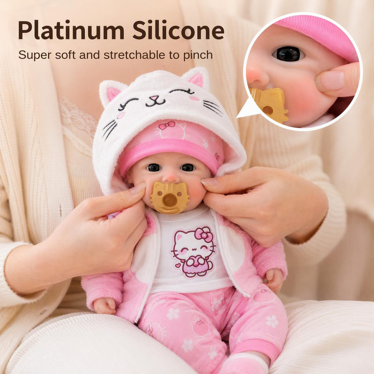 16 inch solid soft platinum silicone openable mouth powder set doll as a gift for children