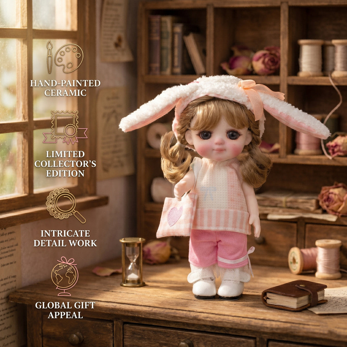 6 inch Mini with Full ceramic Body, Handmade Clothes Tabletop Ornament For Doll Collectors
