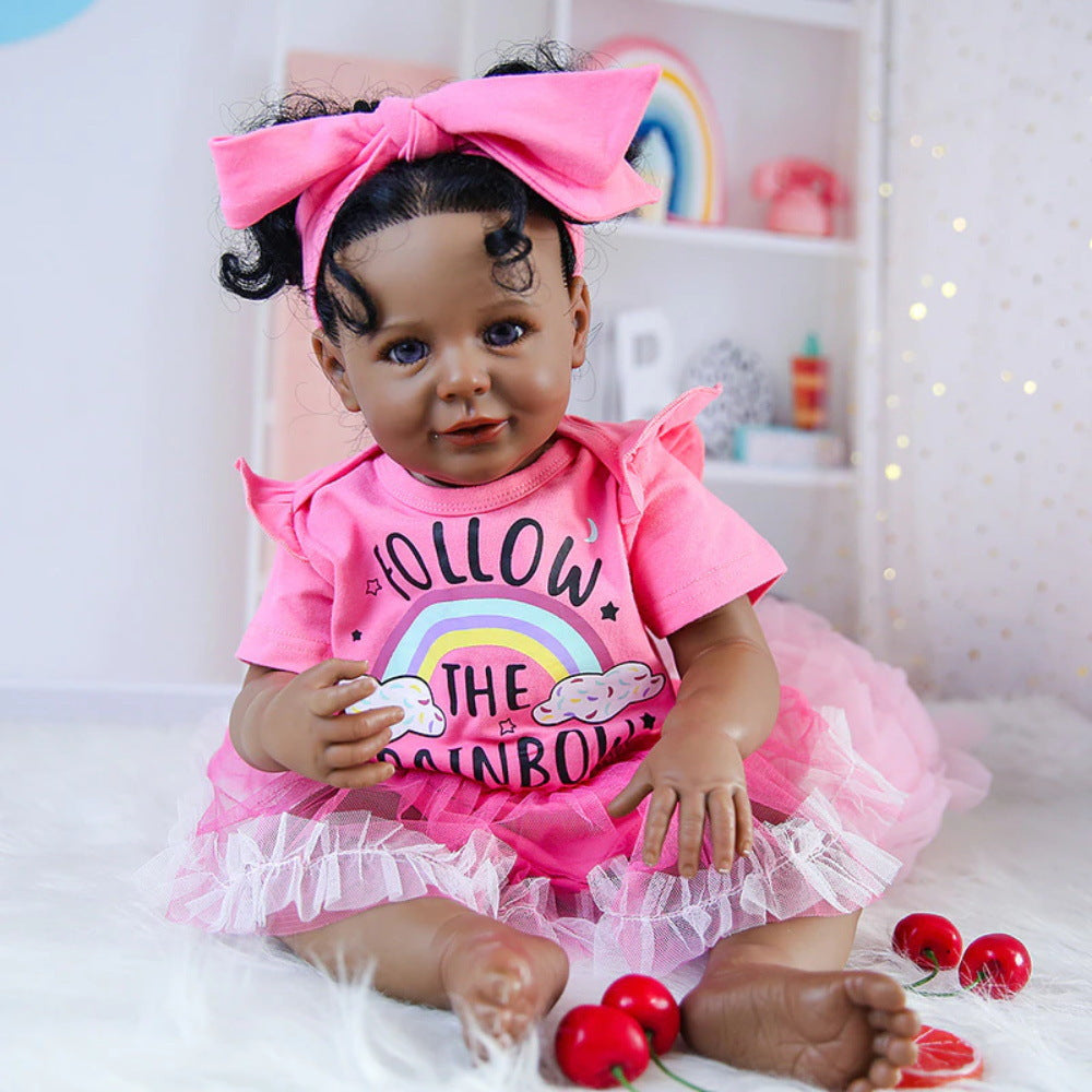 24 inch with Cloth Body simulated African children gift toy rebirth doll baby companion toy