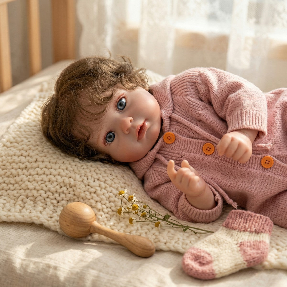 55CM Simulated Baby Hair Transplant Exquisite Painted Rebirth Doll Handmade Exquisite Painted 3D Doll