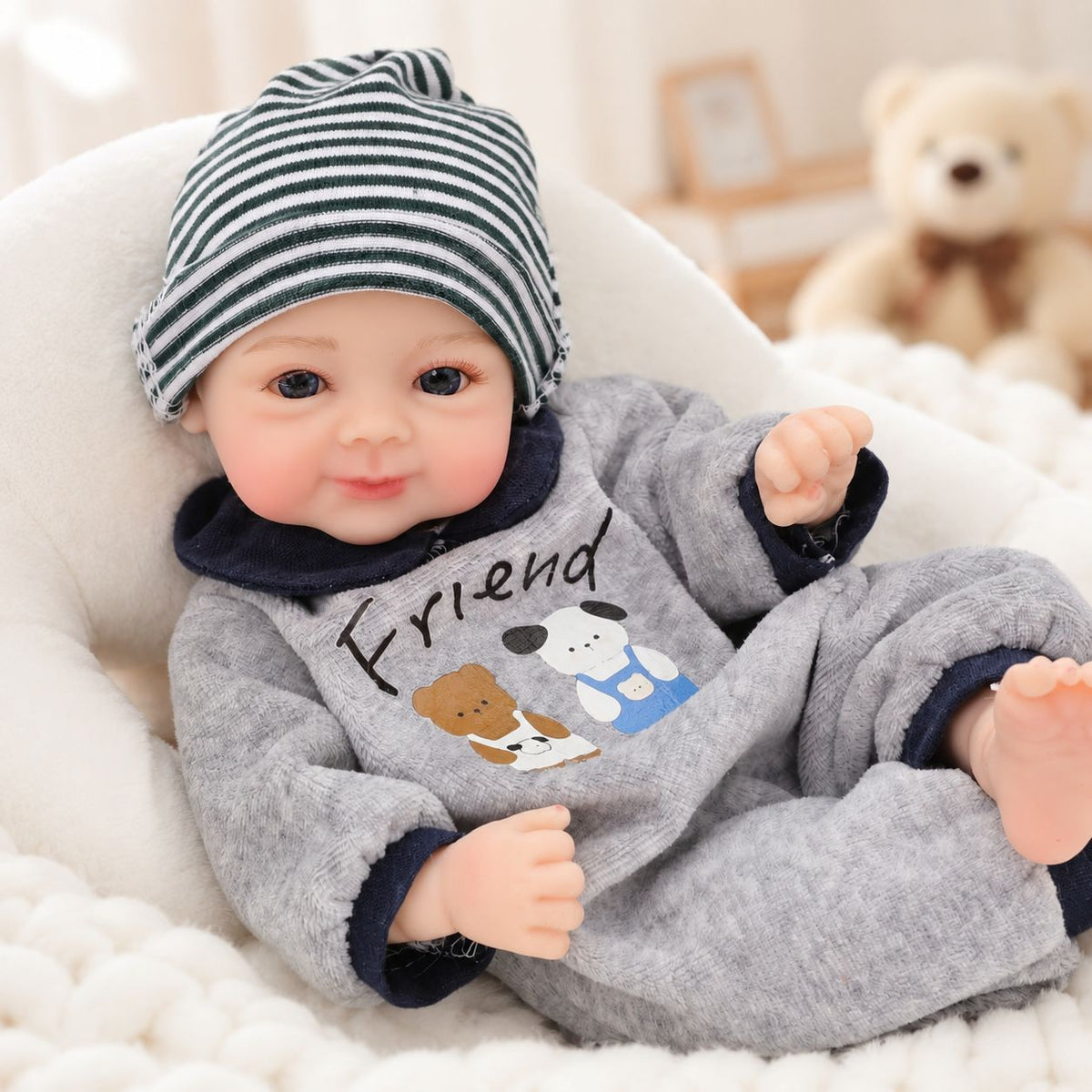 12 inch 30CM solid silicone reborn doll with real hand feel, closed eye stretchable bald head, simulated baby doll