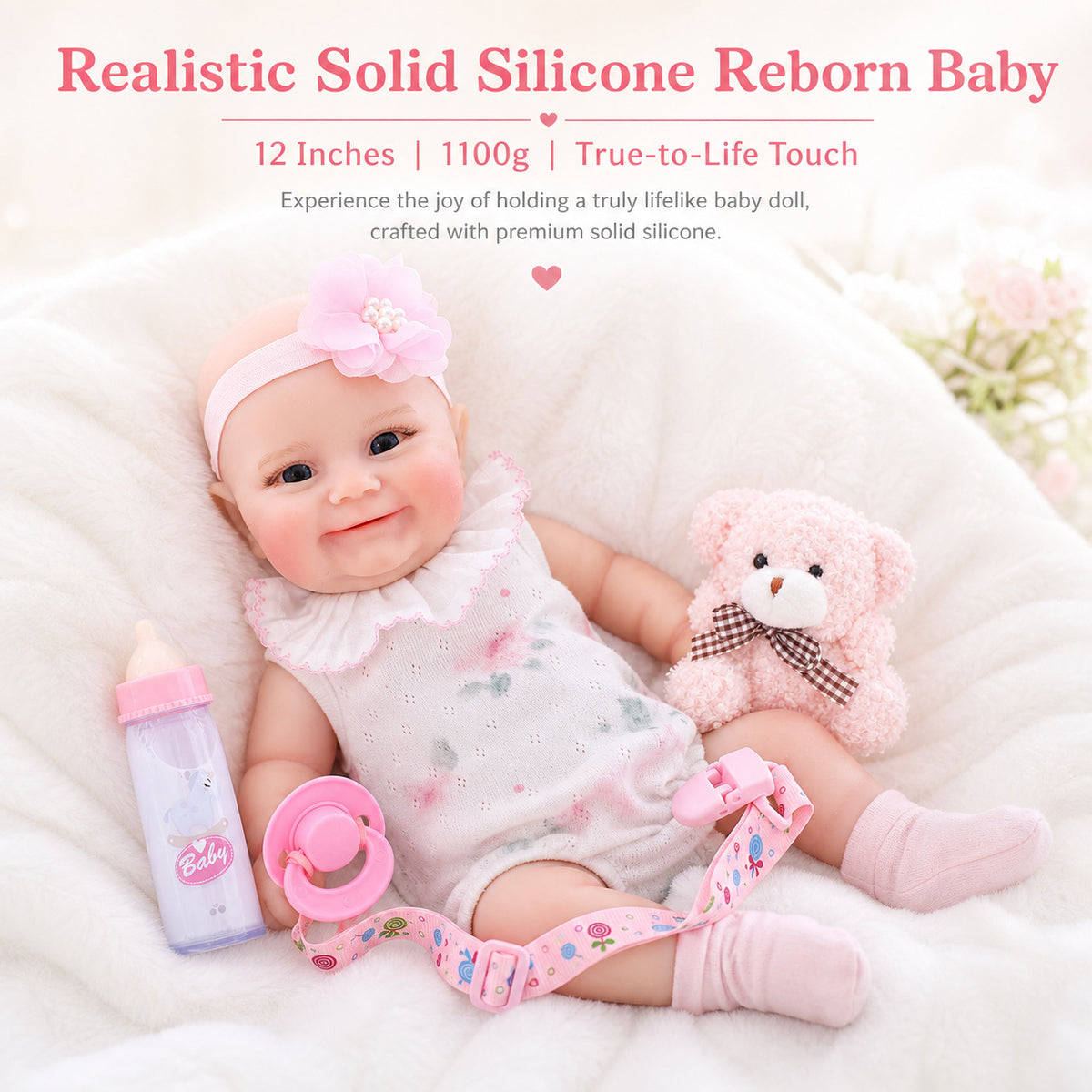 12 inch Handmade Lifelike Reborn Baby Doll with Soild Silicone Body Realistic 3D Skin Children Play Toy for Little Girls