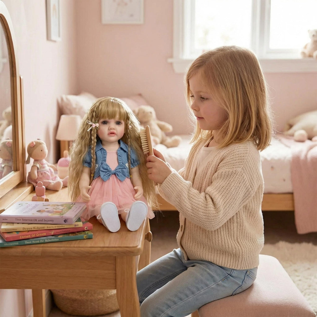 55 CM 22 Inch Lifelike Realistic Soft Vinyl Reborn Baby Girl Doll Betty Long Hair Princess Toddler Bebe Christmas Gift Child