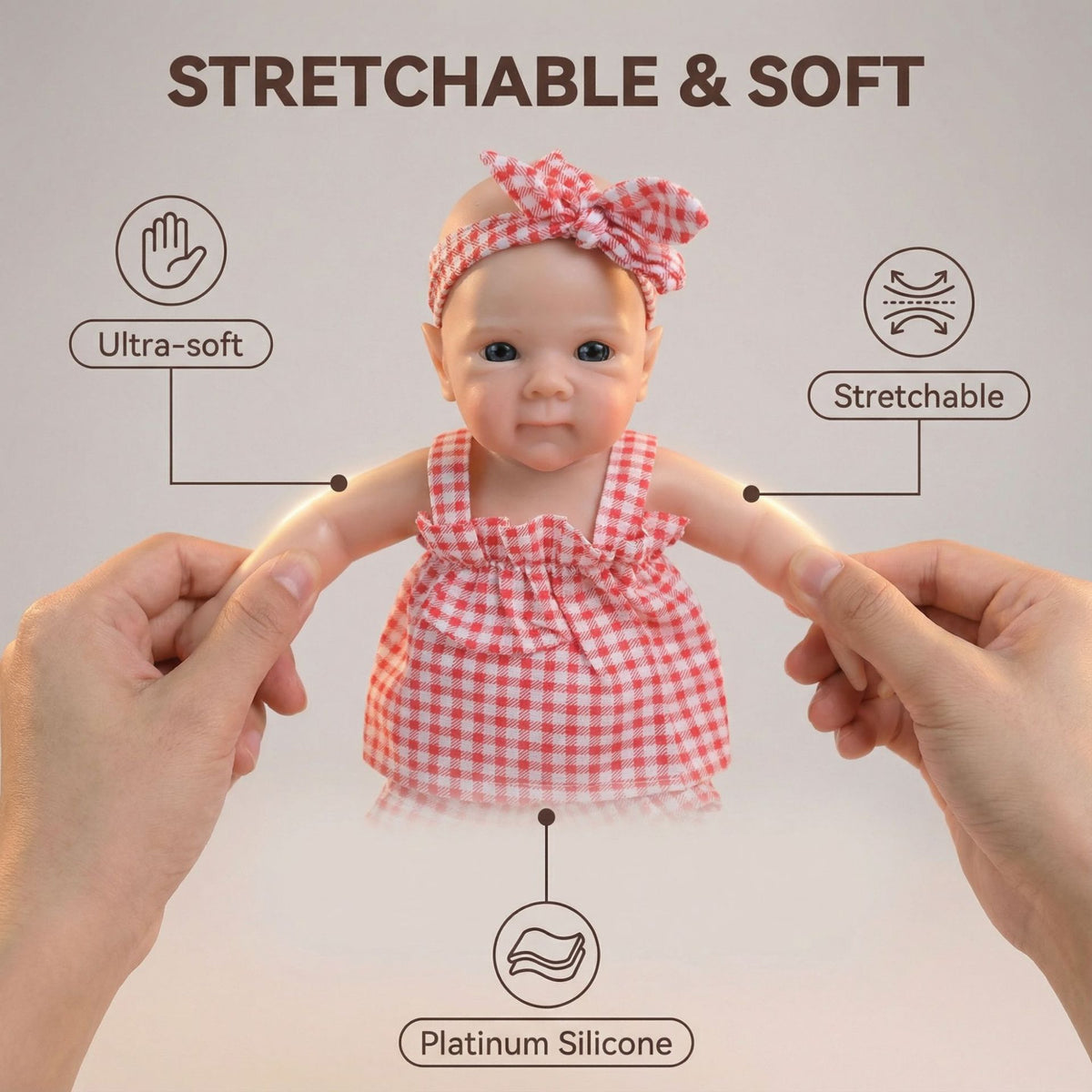 12 inch Pink Grid Strap Set Solid Silicone Rebirth Doll