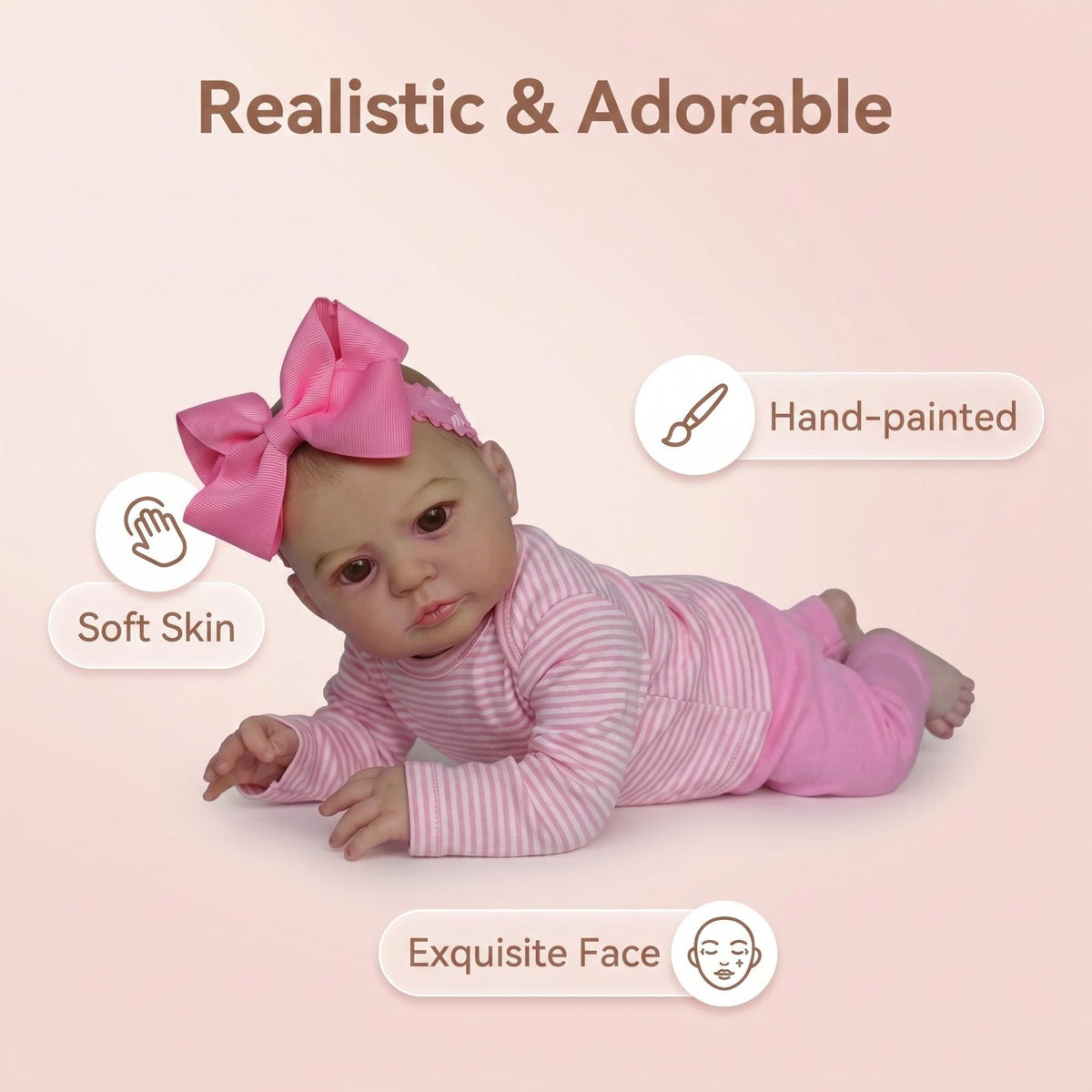Realistic Newborn 18 inch with Cloth Body Reborn Doll Exquisitely Hand Painted Face For Nursery Display & Pretend Play