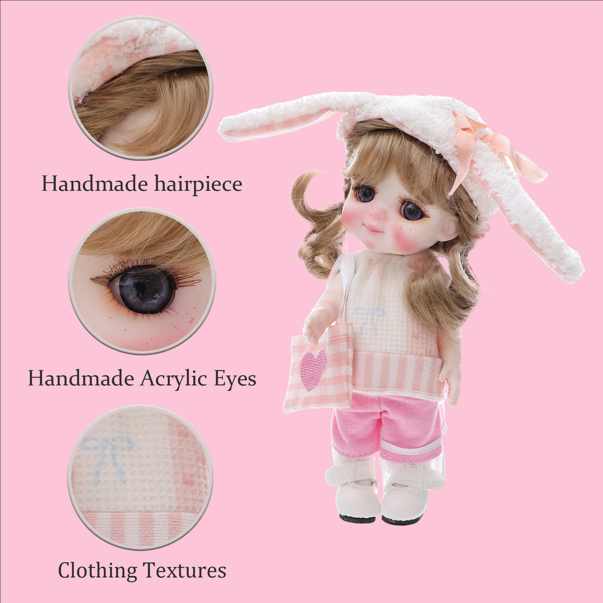 6 inch Mini with Full ceramic Body, Handmade Clothes Tabletop Ornament For Doll Collectors