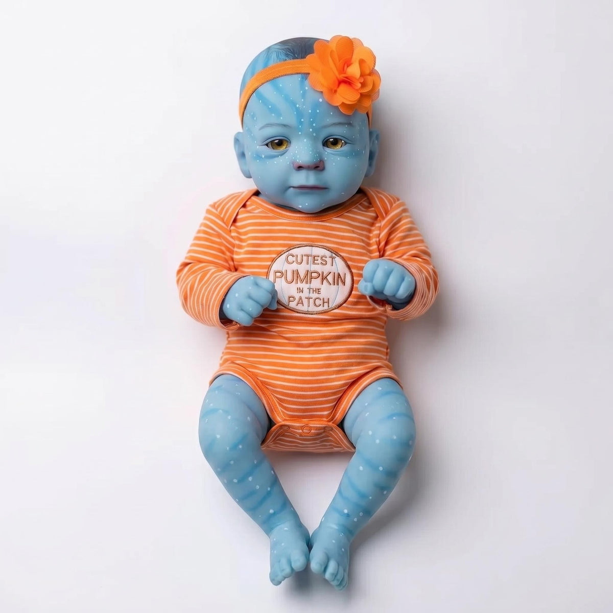 Unique Avatar Style 19 inch with Full Vinyl Body Doll Hand Painted Spotted Blue Skin Halloween Themed Outfit Poseable Hobby Display Toy