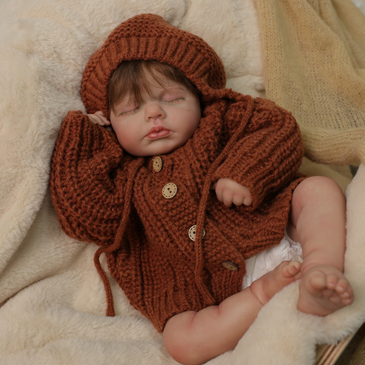20 inch reborn baby doll with Soft Vinyl Body hand-made hair transplant, suitable for gifts for various holidays