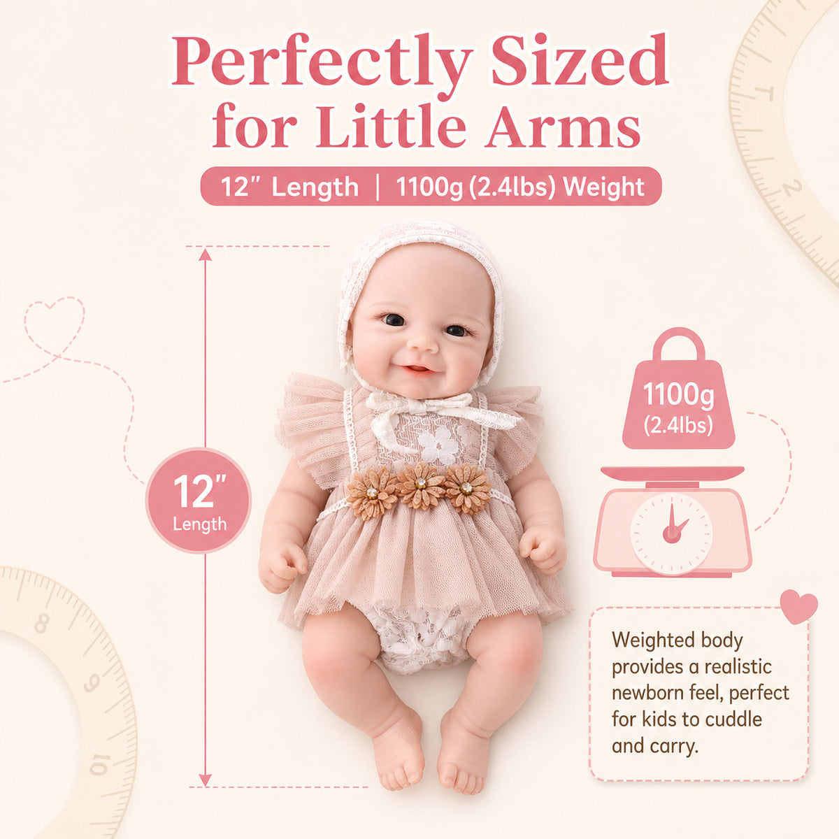 12 Inch Realistic Reborn Newborn Doll with Full Soild Silicone Body Detailed 3D Skin Collectible Doll Toy for Girls & Doll Lovers