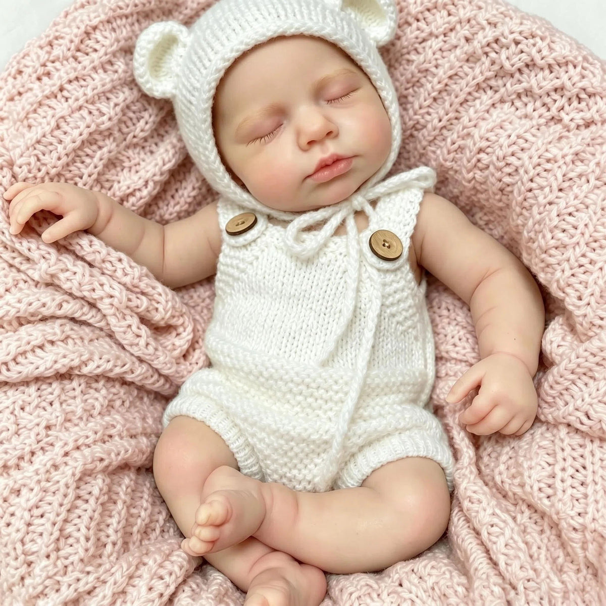 12 Inch with Full Soild Silicone Doll, Neutral Hand-Knit Bear Outfit, Perfect Gift Selection for Baby Shower, Thanksgiving, Valentine’s Day and various holiday celebrations