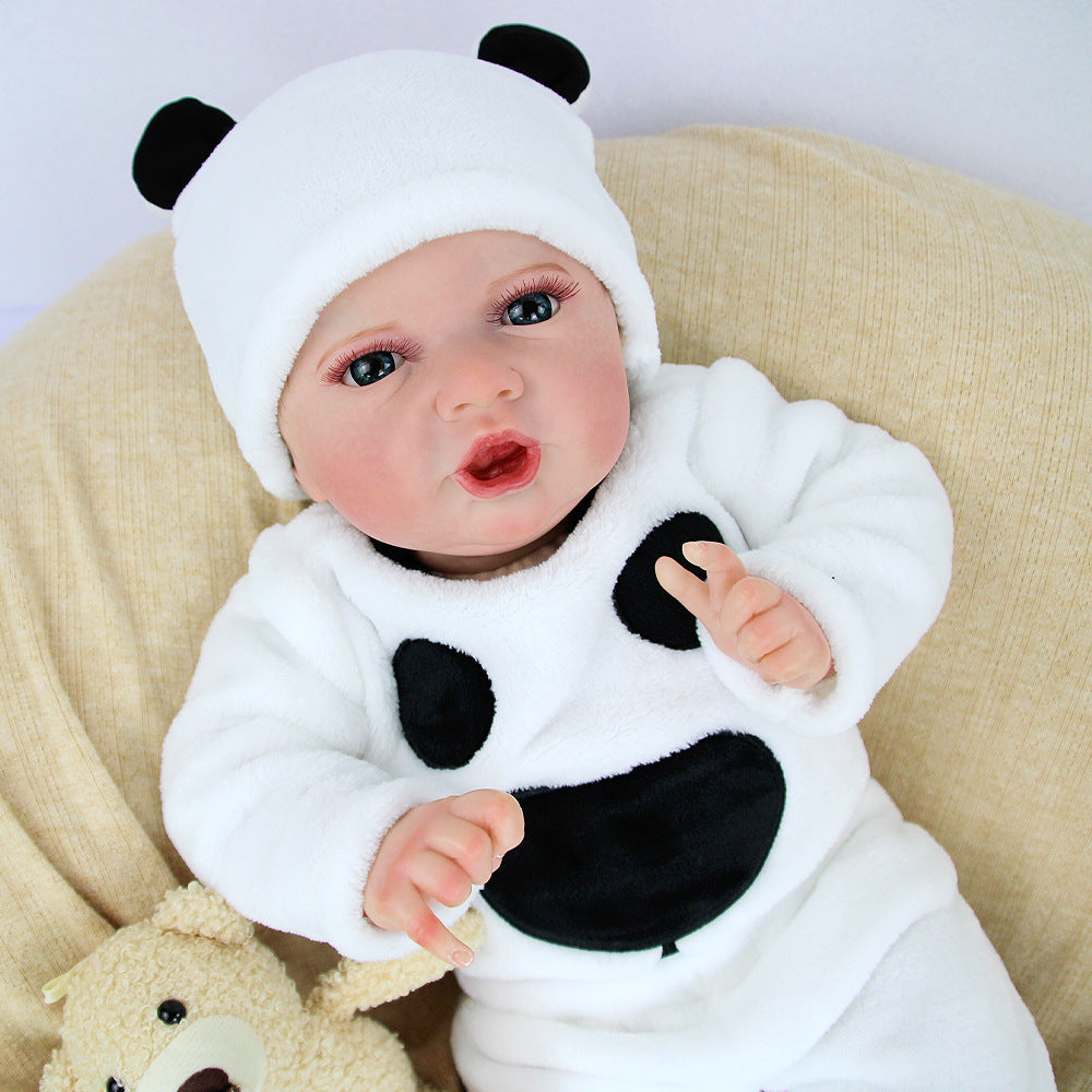 22 Inch Cloth‑Body Open‑Eyes Reborn Baby Doll, Cute Panda‑Themed Plush Outfit, Gift Choice for Birthdays & Holiday Occasions