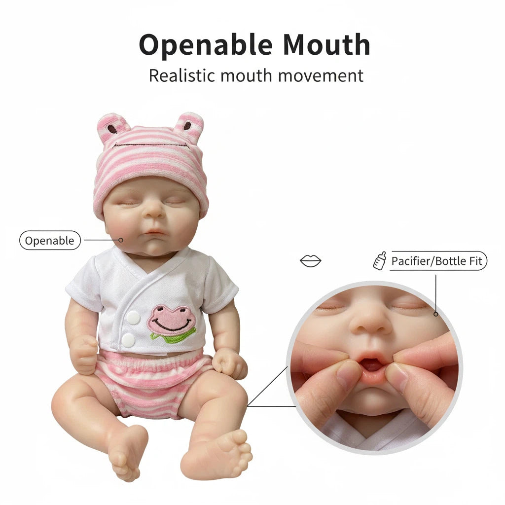 12 inch closed eye pink frog set simulation Full Silicone Reborn Doll for children's Christmas solid silicone