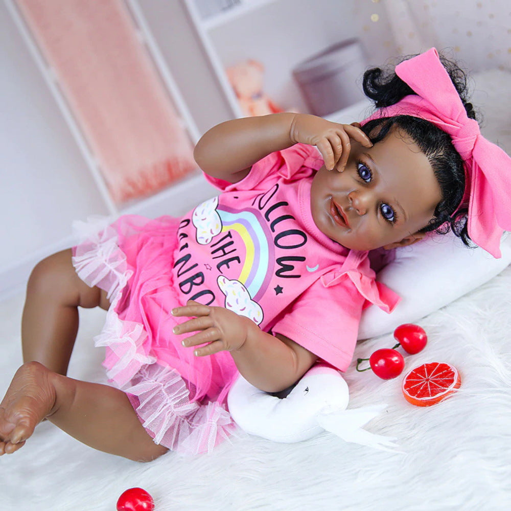 24 inch with Cloth Body simulated African children gift toy rebirth doll baby companion toy