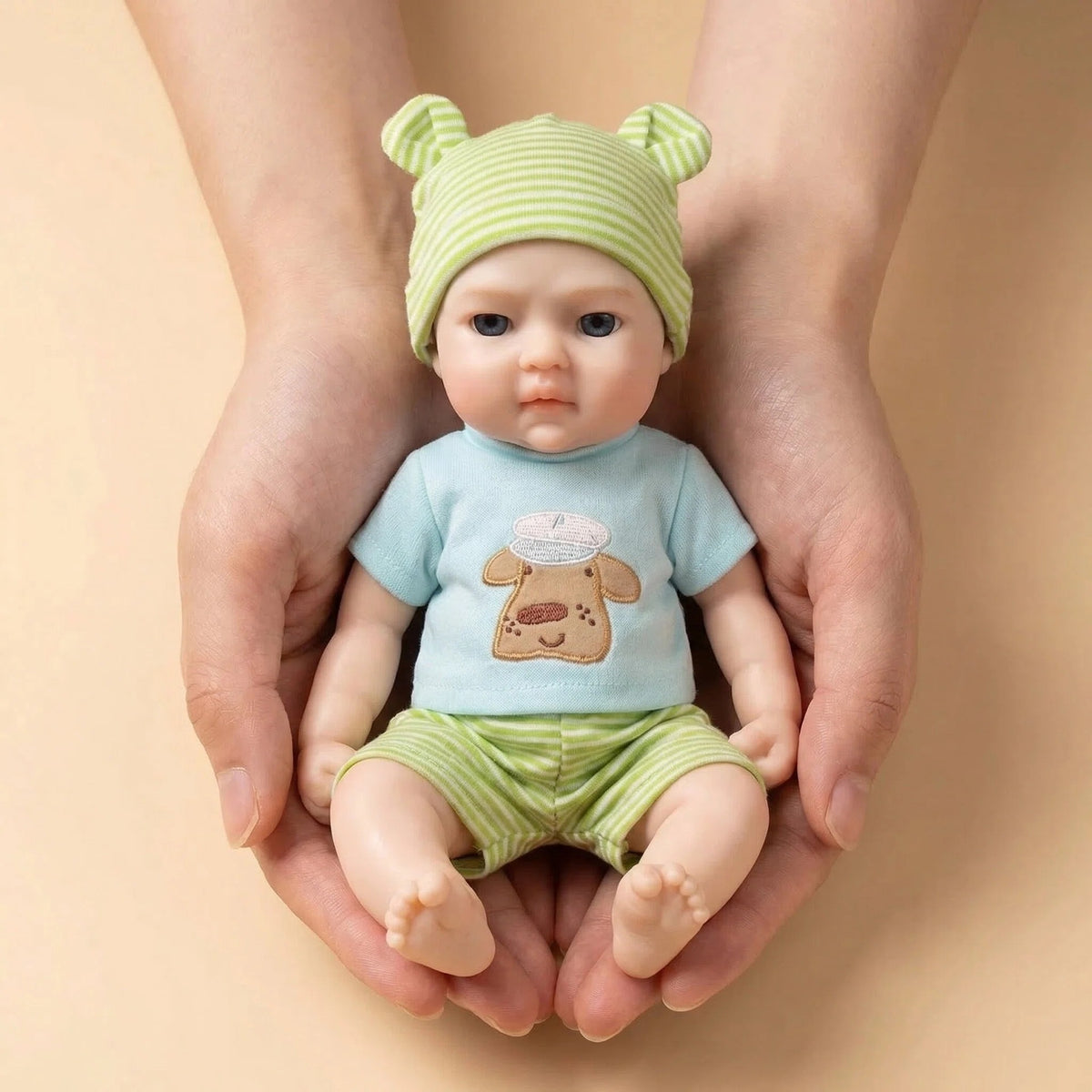 12 inch green striped hat silicone reborn doll