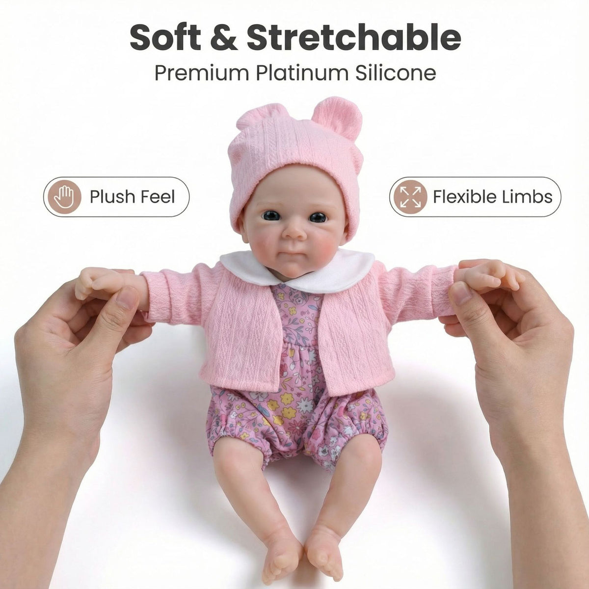 12 inch pink jacket with small floral full silicone reborn doll