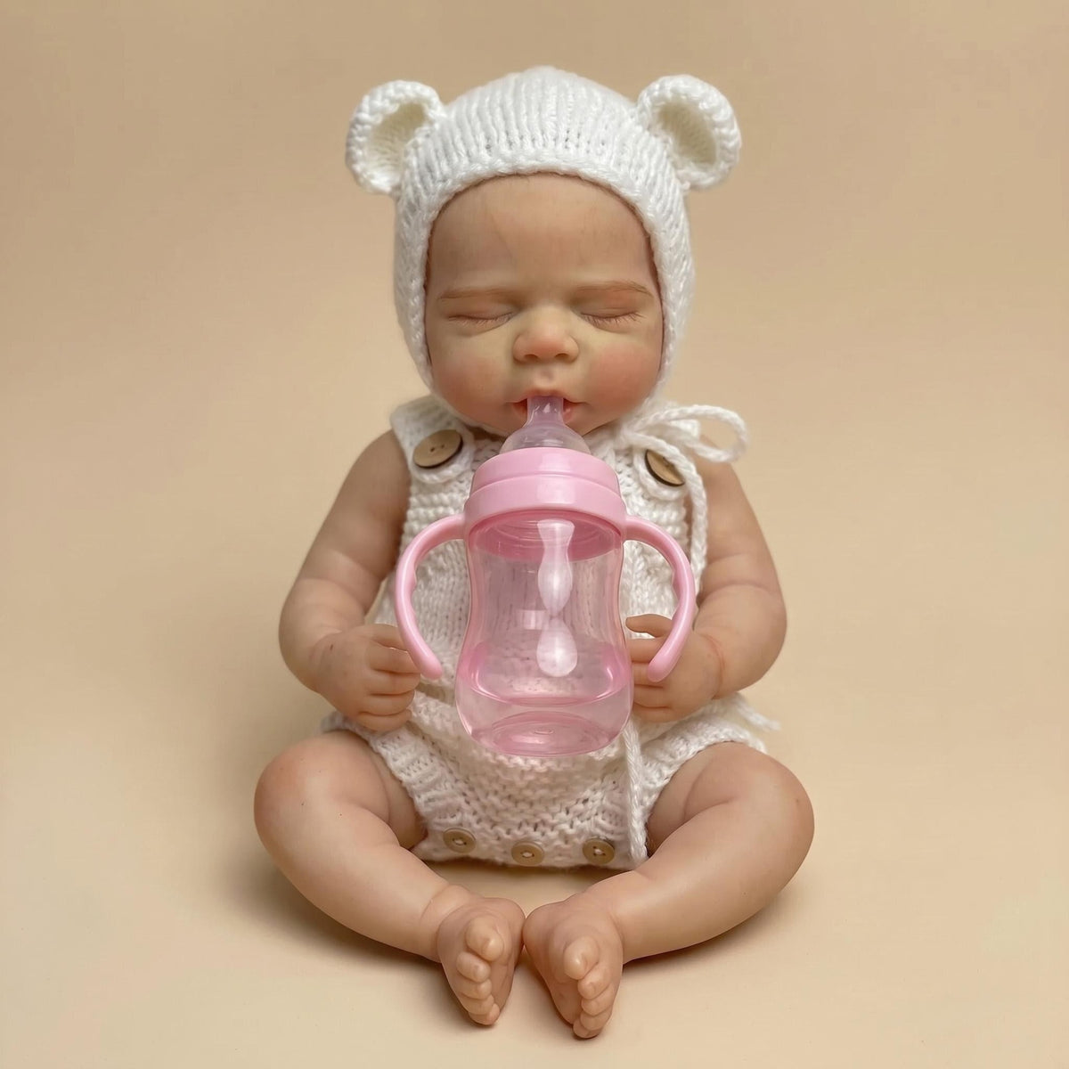 12-inch reborn doll full silicone body white sweater bear hat doll gift for children's holiday collection