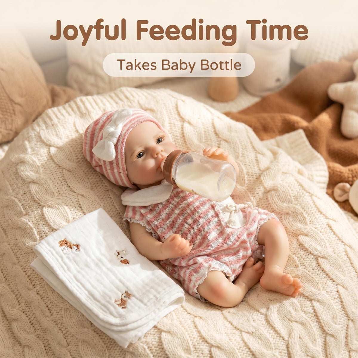 Adorable Realistic Open Eyed 12 inch with Full Soild Silicone Reborn Doll Washable For Nursery Decor & Pretend Play