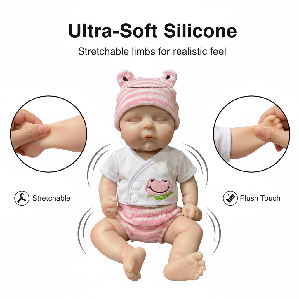 12 inch closed eye pink frog set simulation Full Silicone Reborn Doll for children's Christmas solid silicone