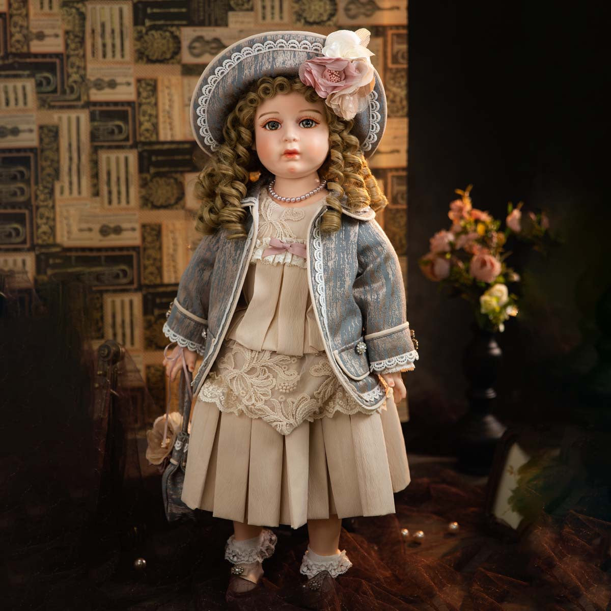 26 Inch Antique Bisque Doll Porcelain Girl Doll with Gorgeous Dressing