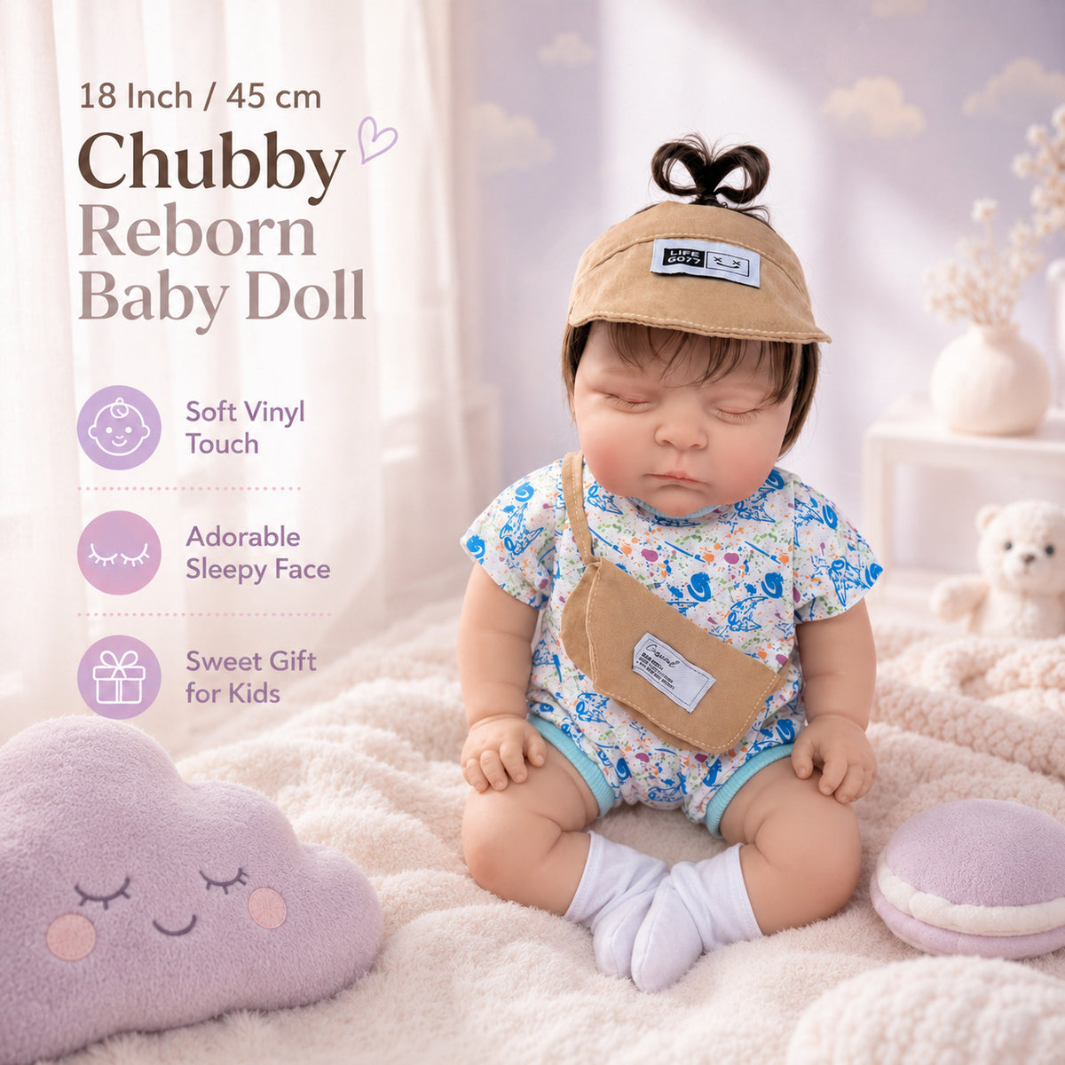 18 Inch With Cloth Body Reborn‑Style Doll, Versatile Keepsake for Kids & Adult Doll Collectors