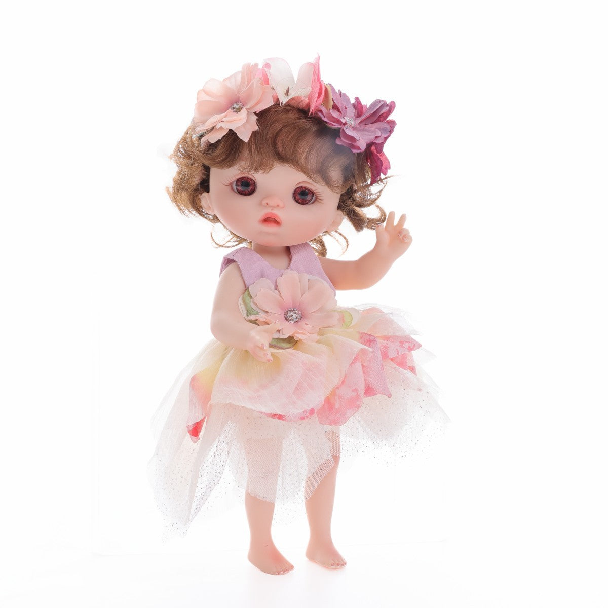 10 Inch Standing Reborn Baby Doll – Realistic Forest Fairy Princess with Floral Petal Dress