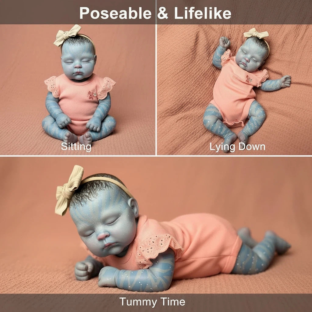 19 inch reborn doll, high-end and carefully hand-painted "Avatar style" baby with iconic skin tone and star pattern