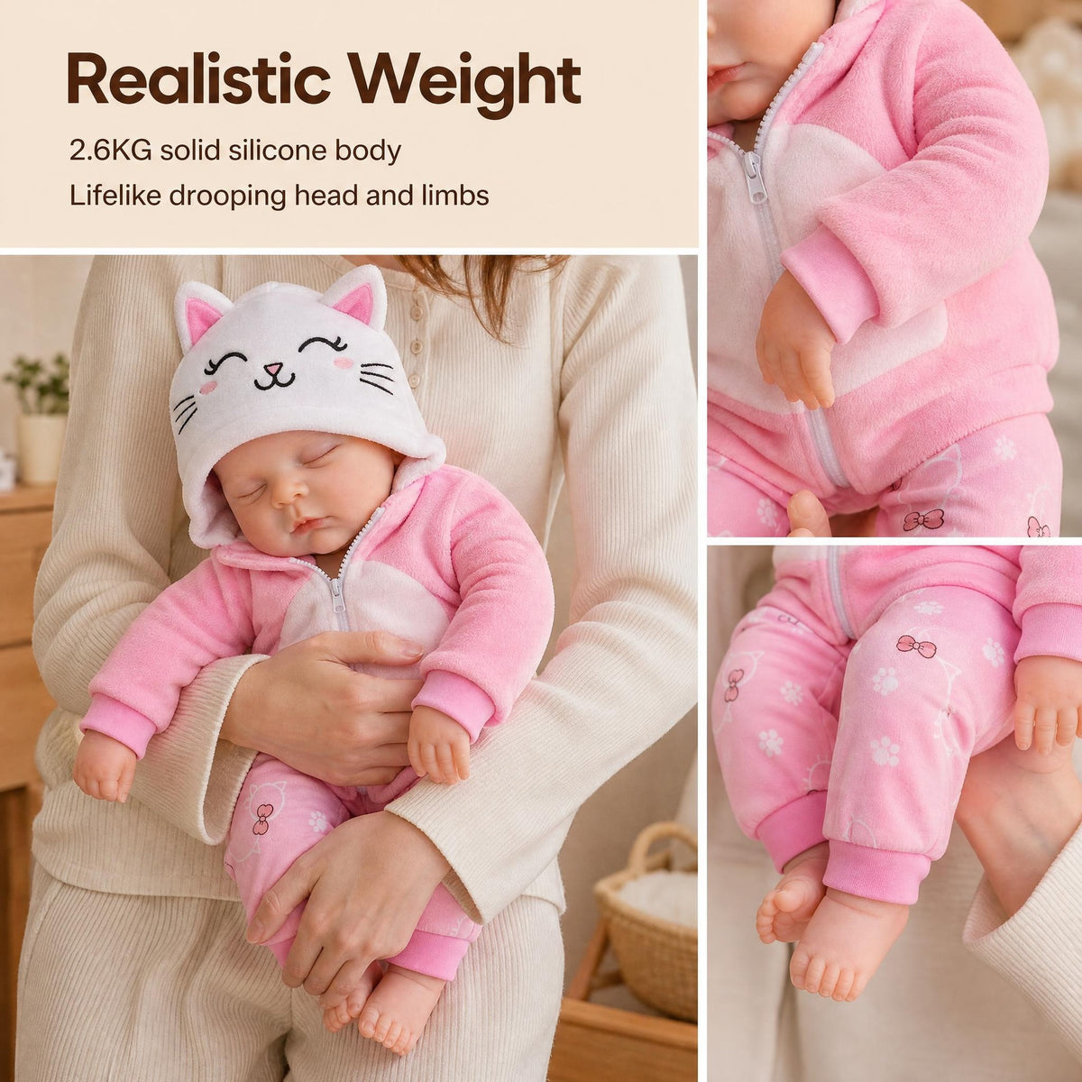 16 inch solid soft platinum silicone kitten hat doll with open mouth as a gift for children