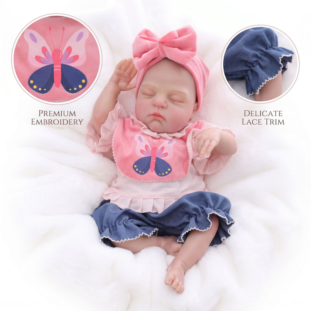 18 Inch with Cloth Body Sleeping Reborn Baby Doll, Bear Ear Onesie, Huggable Companion Gift for Birthday & Holiday
