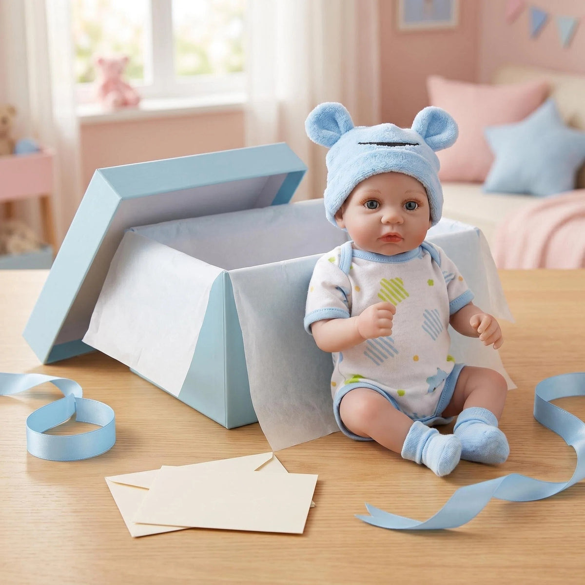 Gift Box Packable 12 inch Full Body Vinyl Reborn Infant Doll Open Eyes Lifelike Hand Painted Skin Pretend Play Collectible Toy