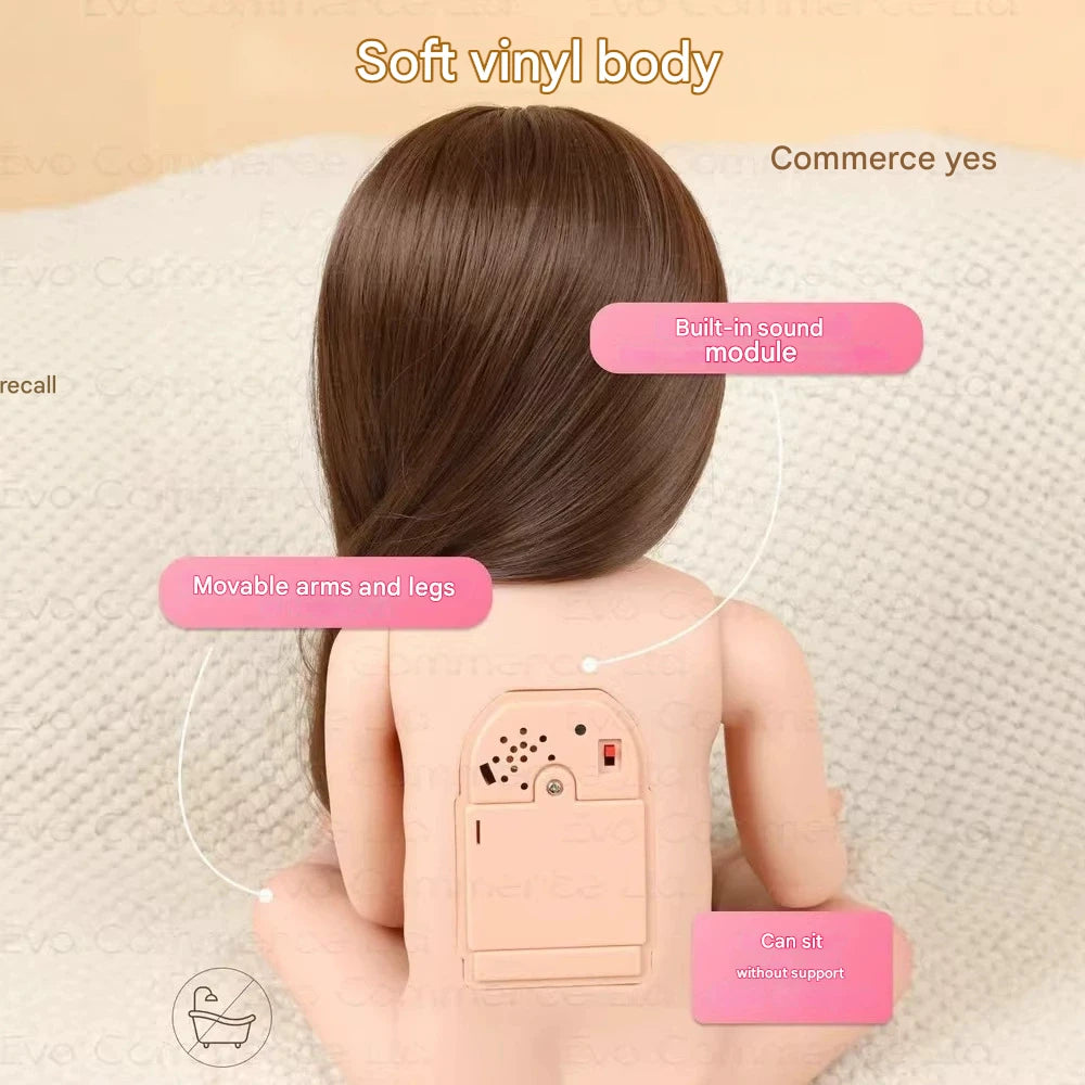 Interactive Talking Reborn Baby Doll 22 Inch 55cm Full Body Soft Vinyl Realistic Toddler Girl with Long Brown Hair and English Speaking Functions - Reborn Doll Australia