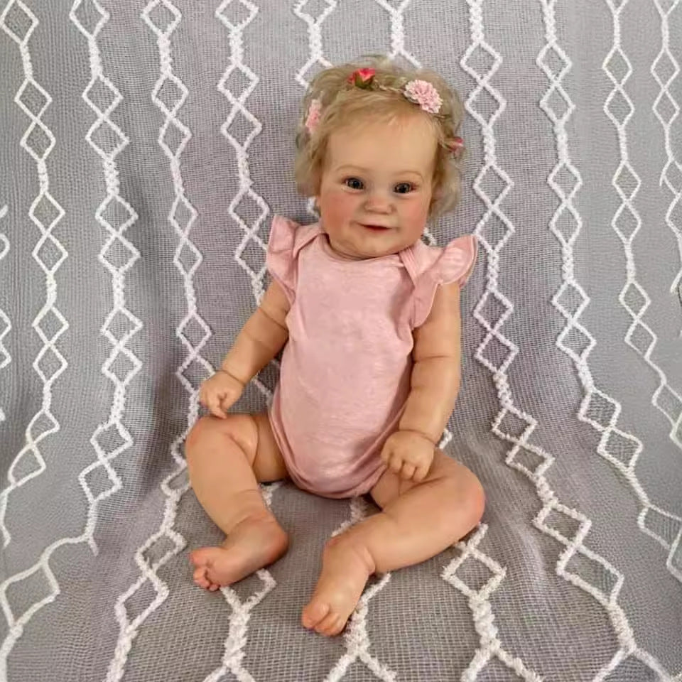 50CM Reborn Doll Cloth Body Cute Girl with Rooted Blonde Hair Soft Body Doll for gifts